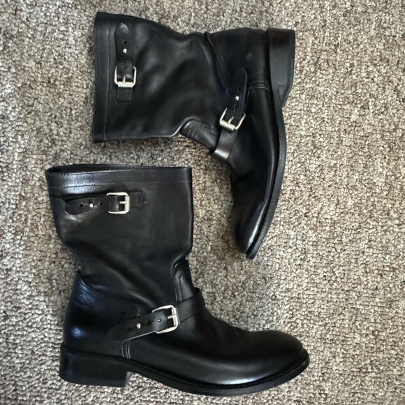 Rag & Bone Black leather MOTO buckle boots 38.5​ - Picture 1 of 14